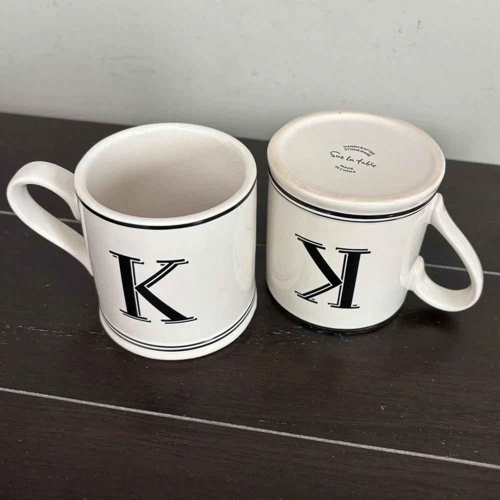 Sur la Table Handcrafted Stoneware Initial K Monogram Bistro Mugs | Set of 2